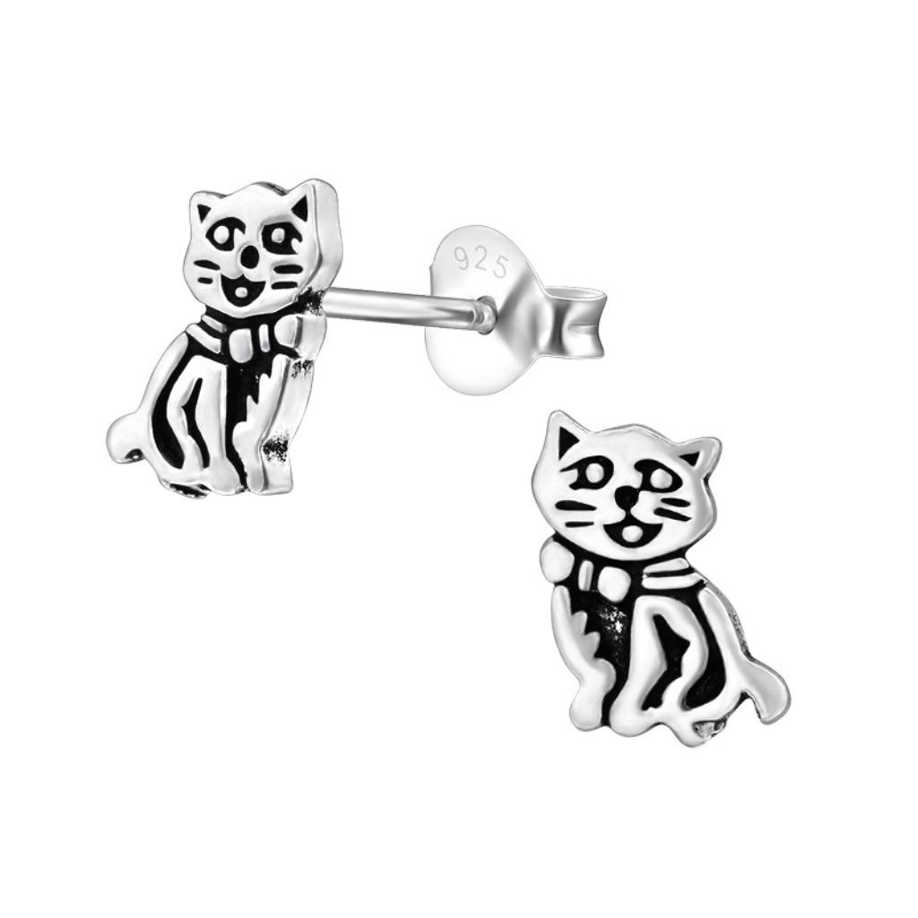 Boucles d'oreilles pour enfants en argent sterling 925 chat/, Enlèvement ou Envoi, Neuf, Argent, Boucles d'oreilles