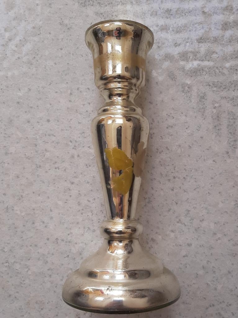 bougeoir en verre églomisé, motifs floraux, Antiquités & Art, Enlèvement ou Envoi