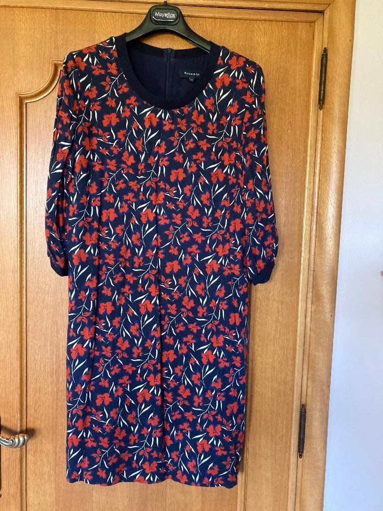 Donkerblauw met rood kleed met 3/4 mouwen, Terre Bleue, 42, Maat 42/44 (L), Ophalen of Verzenden, Zo goed als nieuw, Terre Bleue