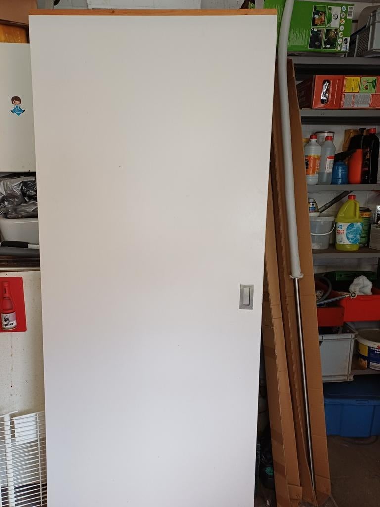 Binnen schuifdeur met nieuwe inox rail, Doe-het-zelf en Bouw, Ophalen, 80 tot 100 cm, Binnendeur, Zo goed als nieuw