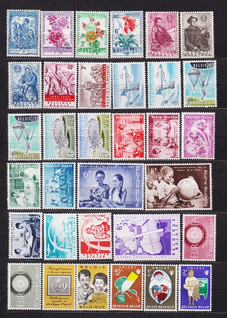 België 1960 volledig jaar zonder blok, Verzenden, Postfris, Spoor van plakker