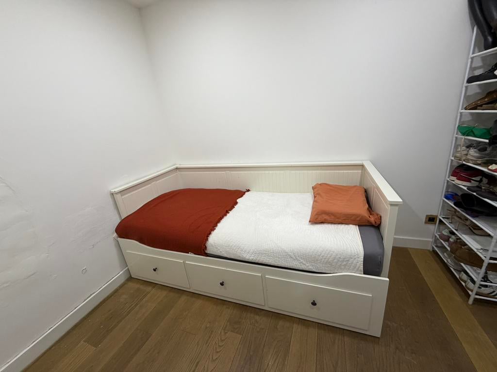HEMNES bed + matras, Ophalen, Eenpersoons, Wit, Landelijk