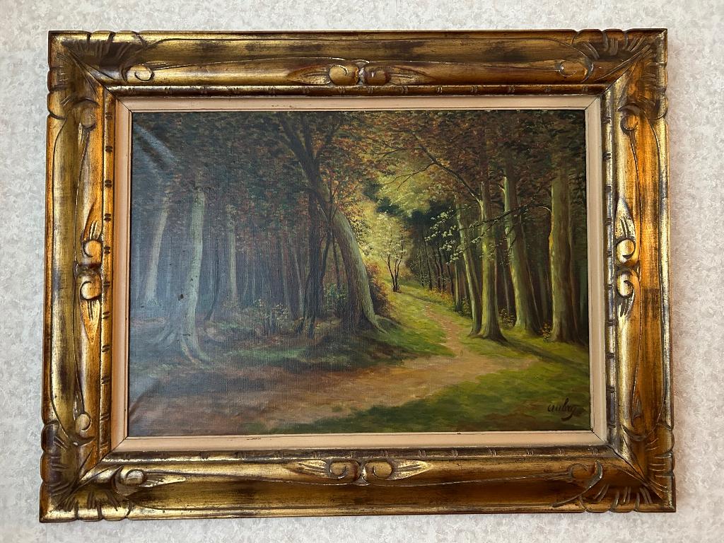Schilderij landschap olieverf van schilder Aubray, Antiek en Kunst, Ophalen