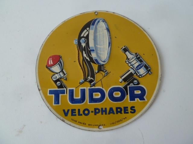 vélo ancien : plaque  publicitaire TUDOR eclairage oldtimer, Collections, Enlèvement, Panneau publicitaire
