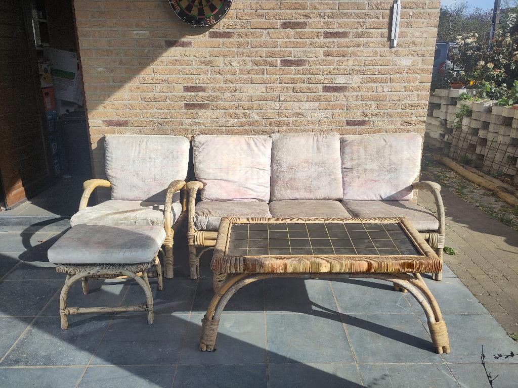 Vintage rotan set, Huis en Inrichting, Zetels | Complete zithoeken, Gebruikt, Riet of Rotan, Ophalen