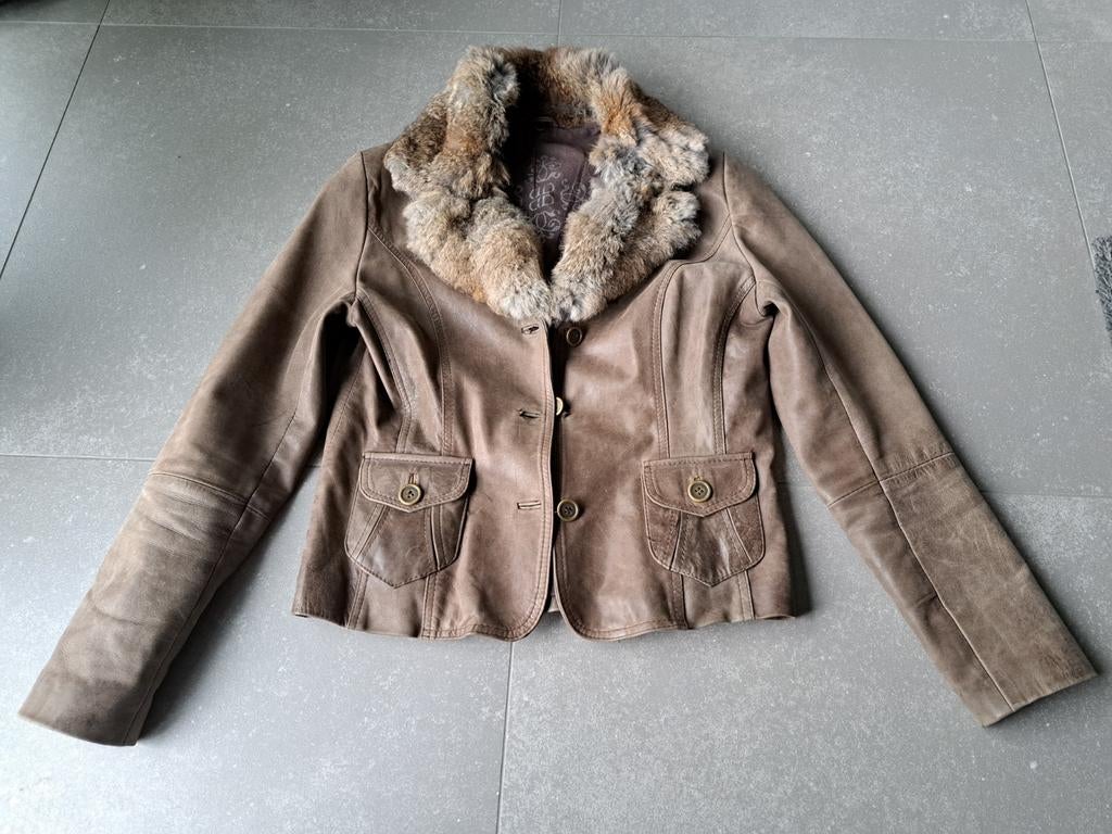 Lederen jas met afneembare kraag, Ophalen, Zo goed als nieuw