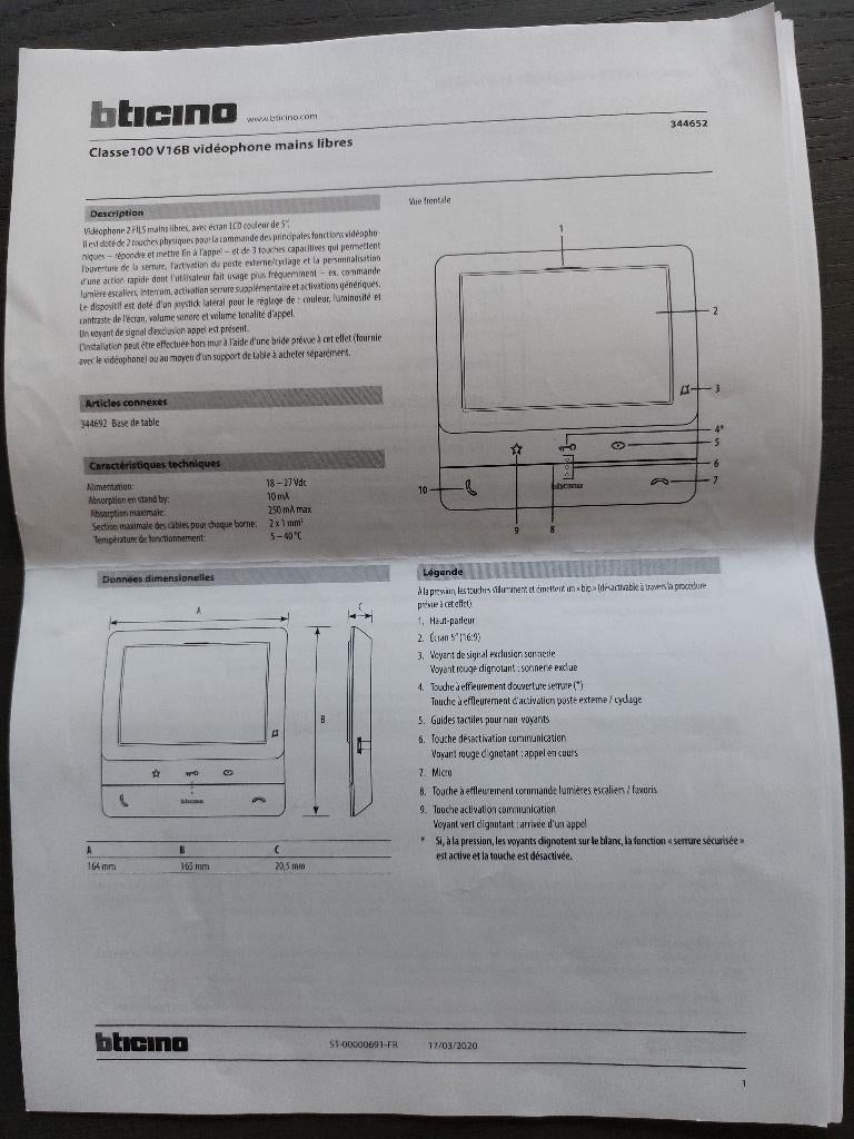 BTicino klasse 100 V16B video-intercomstation, Huis en Inrichting, Deurbellen, Ophalen of Verzenden, Ingebouwde camera, Nieuw