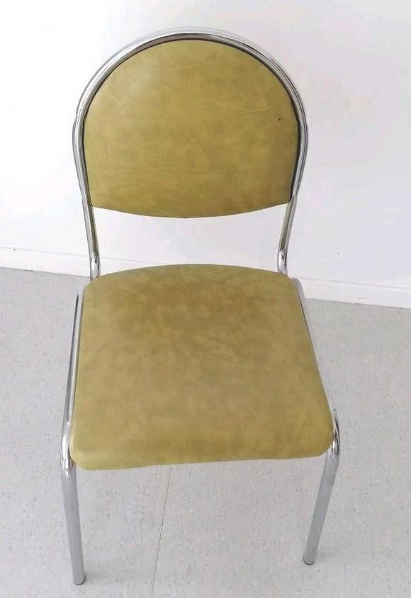 ️rétro 70s 🟢 2 chaises 🟩 2 tabourets chromé skaï matcha, Années 70s vintage 
Design rétro, Autres couleurs, Enlèvement, Utilisé
