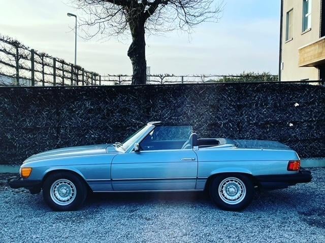 Mercedes 380 SL Cabriolet R107 + Hardtop, Diamond Blue 1985, Autos, Cuir, Achat, Cabriolet, Bleu