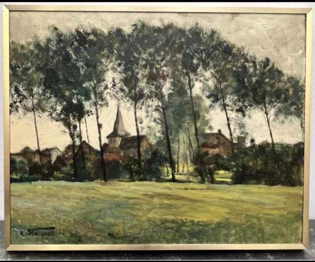 Huile sur panneau signe Lucien staquet, Antiquités & Art, Enlèvement ou Envoi