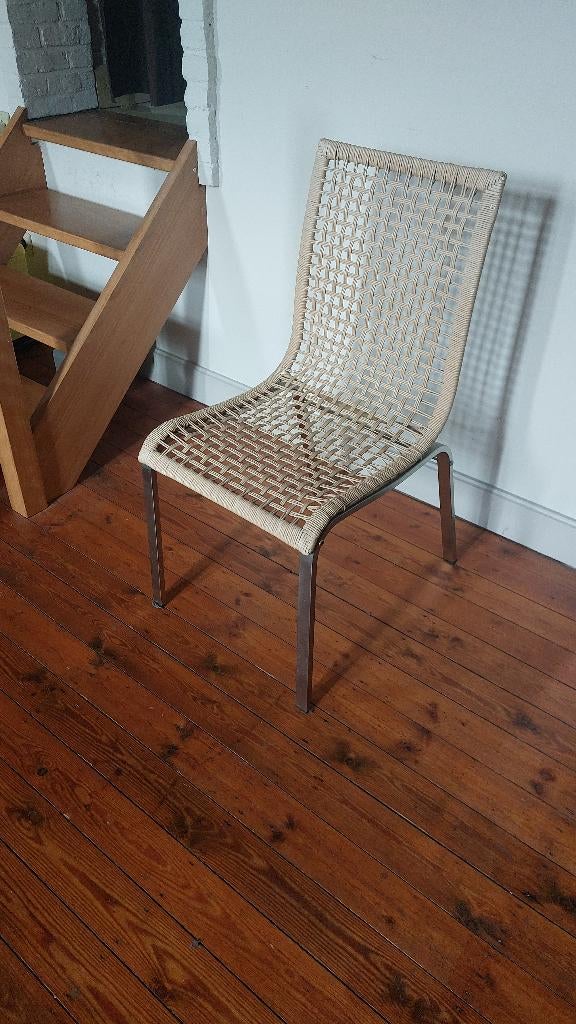 4 Rieten stoelen met metalen poten (Ikea ca. 2015), Gebruikt, Overige kleuren, Ophalen of Verzenden, Metaal