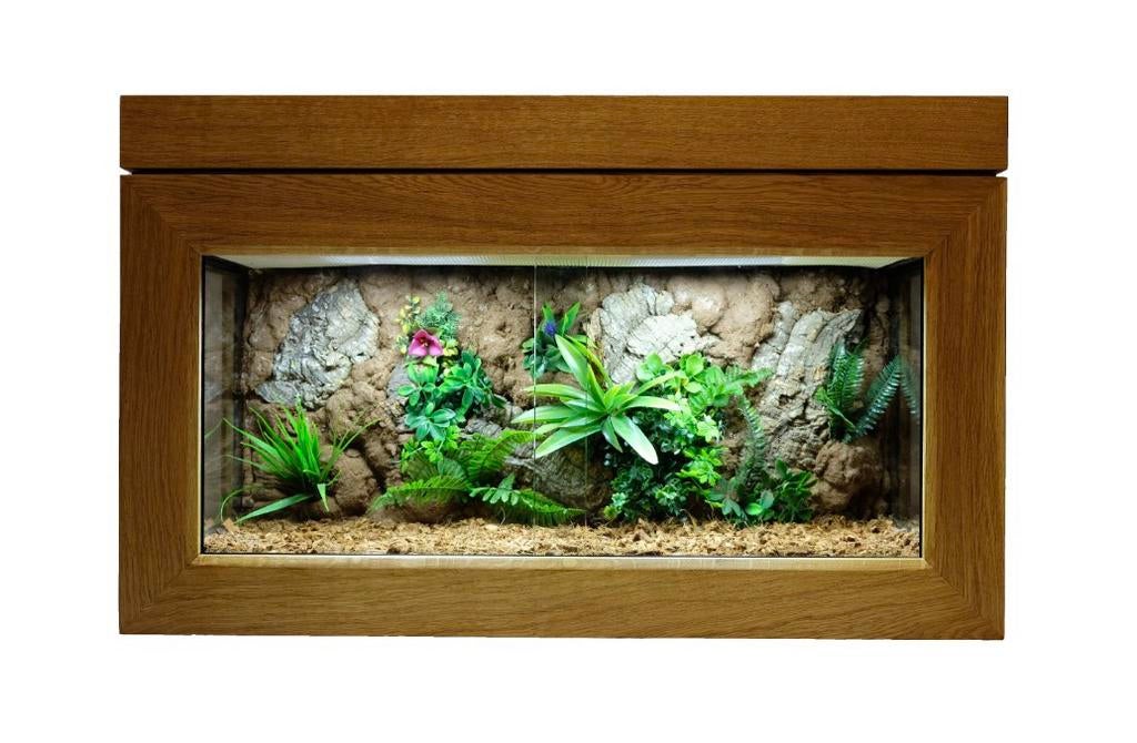 Vivarium en bois de chêne avec décoration, Dieren en Toebehoren, Reptielen en Amfibieën | Toebehoren, Zo goed als nieuw, Terrarium of Paludarium