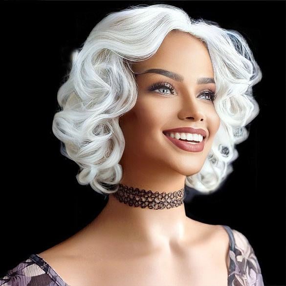 Pruik kort wit krullend haar met mooi vol volume, Handtassen en Accessoires, Uiterlijk | Haarverzorging, Nieuw, Verzenden