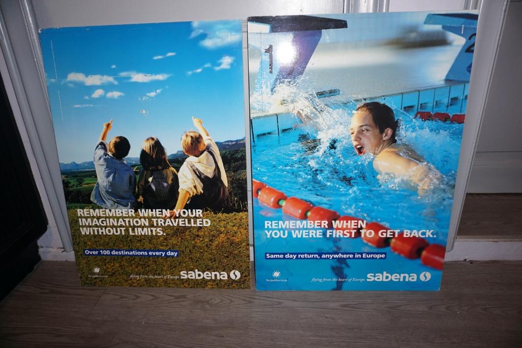 sabena 2 pancartes van sabena reclame - 69,5 cm x 49,5 cm, Verzamelen, Ophalen of Verzenden