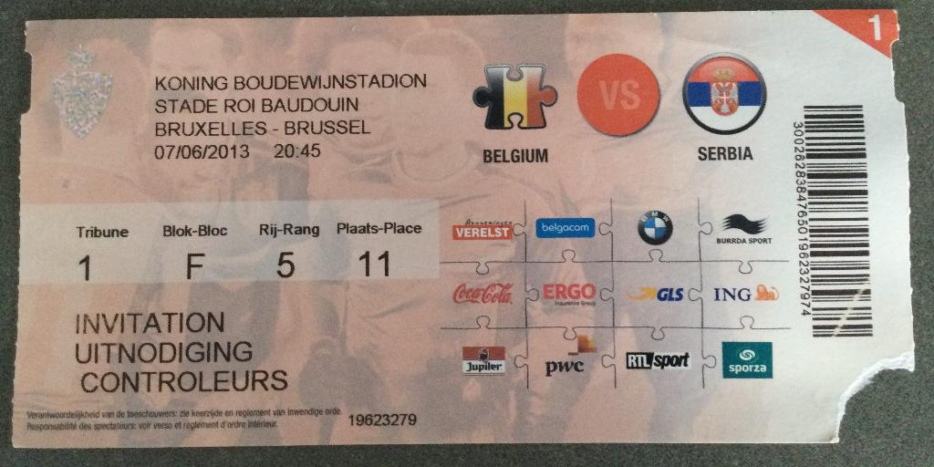Rode Duivels voetbal ticket 7/6/13 Rode Duivels tegen Serbia, Tickets en Kaartjes