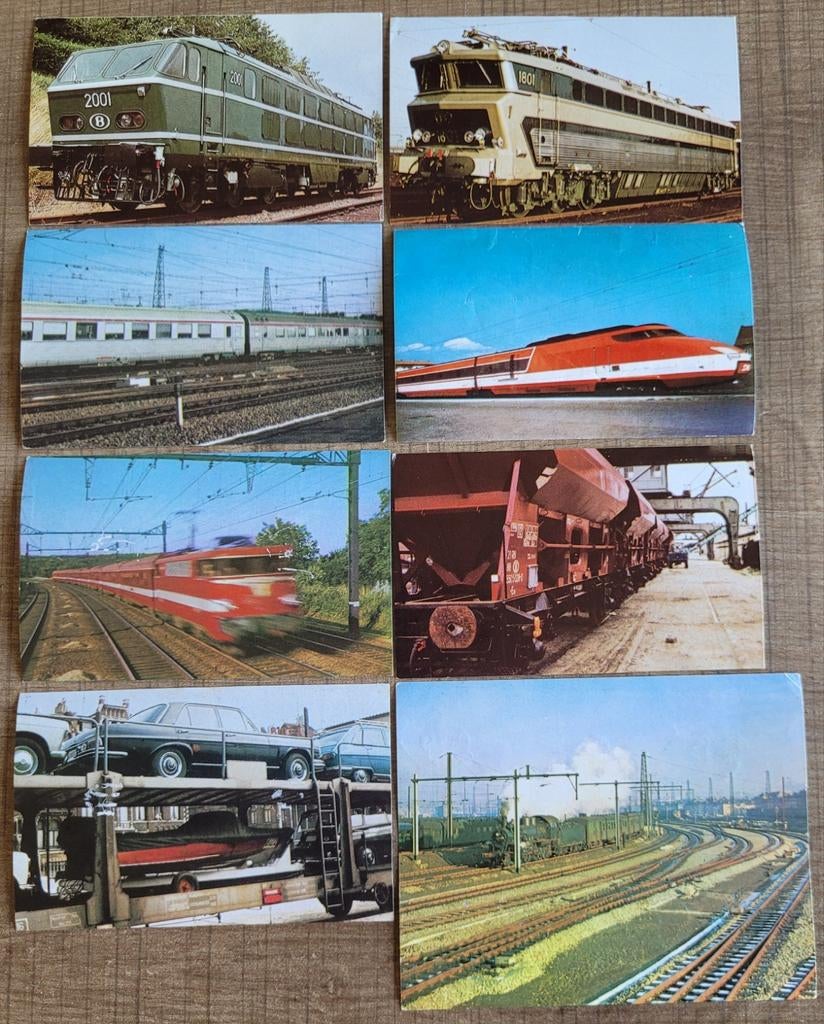 8 oude fotoprentjes: treinen en spoorwegen België, Verzamelen, Ophalen of Verzenden, Gebruikt, Trein, Kaart of Prent