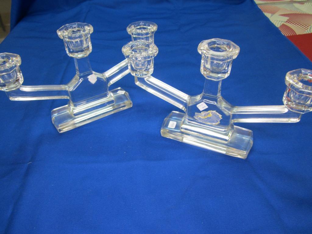 paire de chandelier cristal moulé Art déco Val St Lambert, Enlèvement ou Envoi