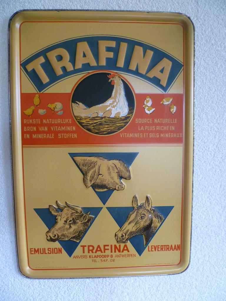 BLIKKEN RECLAMEBORDJE"TRAFINA LEVERTRAAN"UIT 1947, Collections, Marques & Objets publicitaires, Enlèvement ou Envoi, Comme neuf