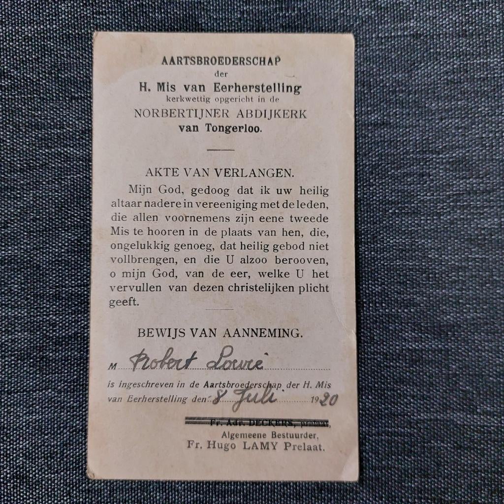 Bidprentje Tongerloo 1920, Ophalen of Verzenden