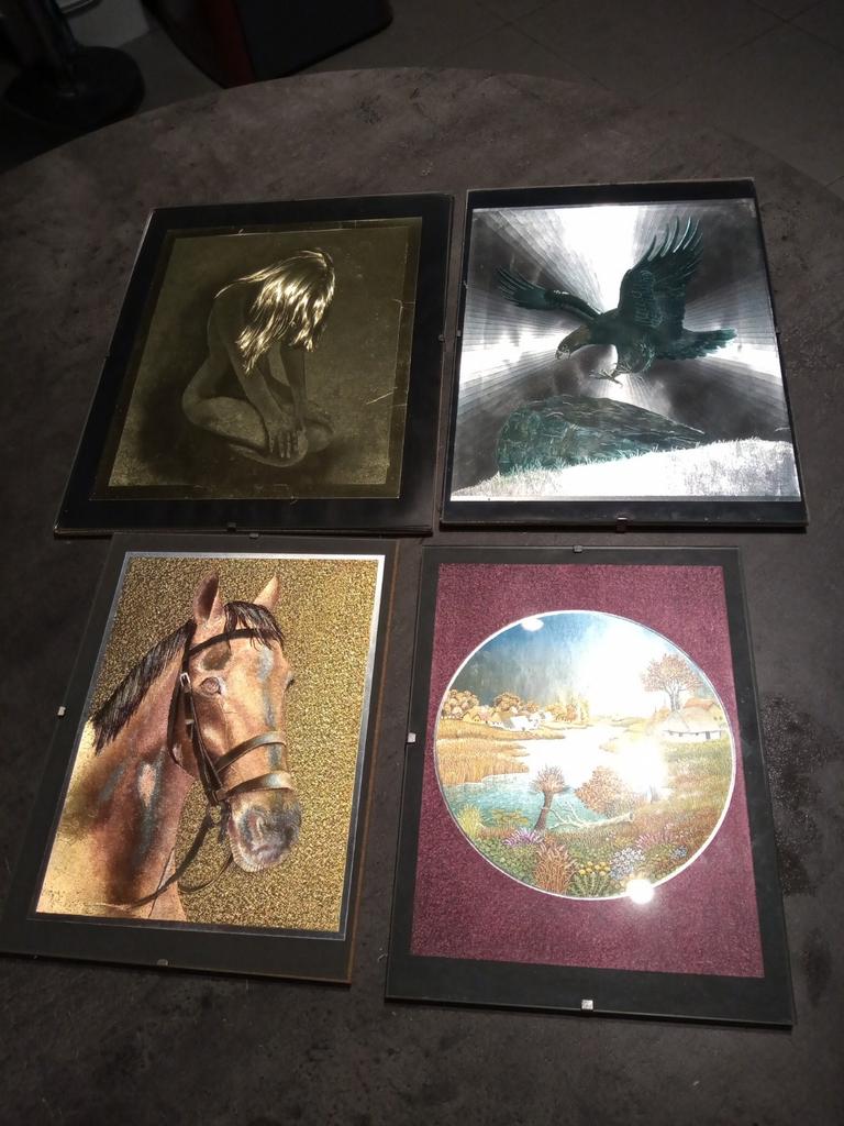 Plusieurs cadres sous verre impression métallique, Maison & Meubles, Enlèvement ou Envoi