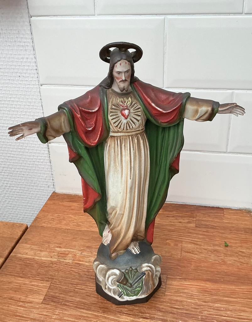 Antiek Heilig Hart Beeld – Pijpaarde, Antiquités & Art, Antiquités | Objets religieux, Enlèvement ou Envoi