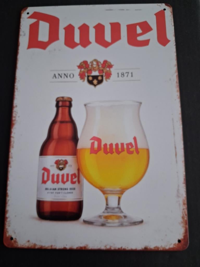 "Duvel" vintage metalen reclamebord 20 X 30 cm Nieuwe staat, Verzamelen, Verzenden, Nieuw, Reclamebord, Plaat of Schild, Duvel