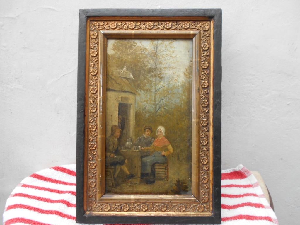 antiek paneeltje-navolger TENIERS gezelschap aan de herberg, Ophalen of Verzenden