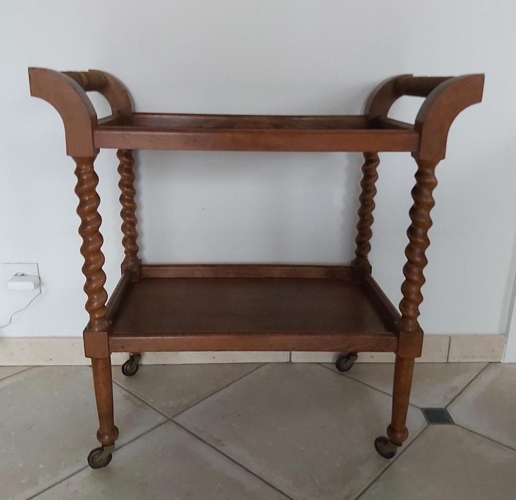 Prachtige oude houten bijzettafel / trolley gedraaide poten, Ophalen