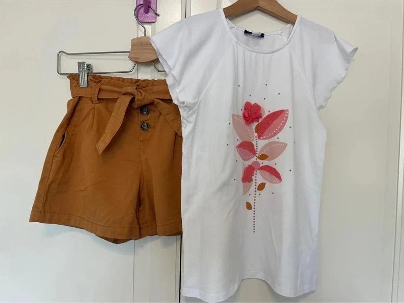 Short + t-shirt, fille, Okaidi, 10 ans (140 cm), Enfants & Bébés, Enlèvement ou Envoi, Utilisé, Fille