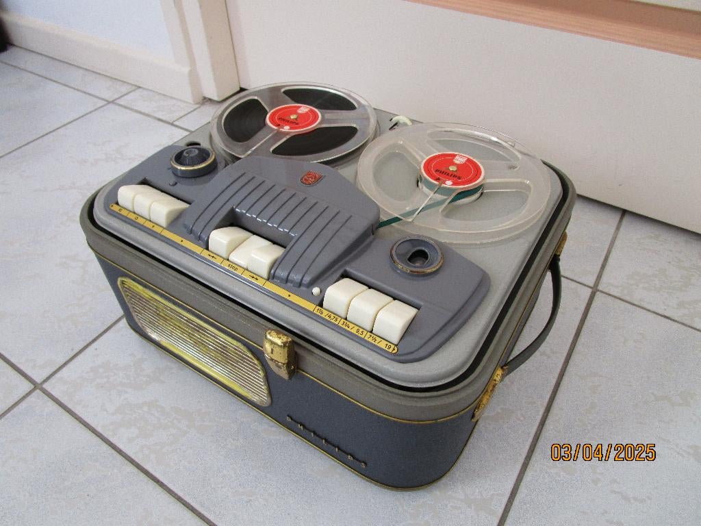 Perfect spelende Philips EL3516G - 3 snelheden - 1957, Enlèvement ou Envoi, Magnétophone, Avec protection anti-poussière
