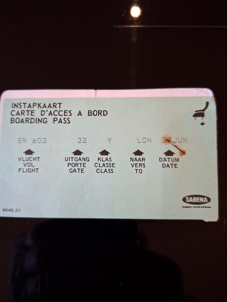 SABENA Boarding pass 1968, Collections, Souvenirs Sabena, Enlèvement ou Envoi