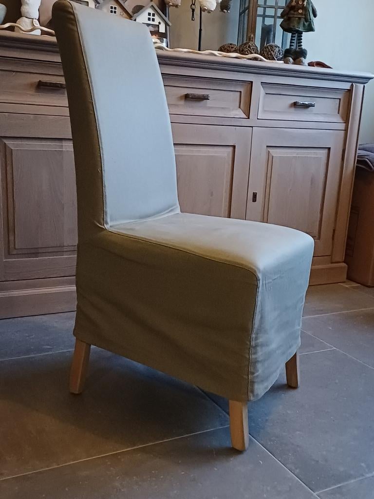 Chaise de salle à manger, tissu taupe, pieds en hêtre, Maison & Meubles, Enlèvement, Comme neuf, Landelijk, Cinq, Six Chaises ou plus