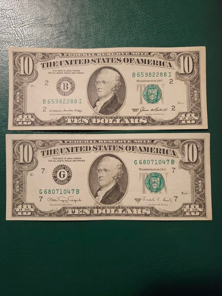 2x 10 dollars USA set verschillende jaren, Postzegels en Munten, Bankbiljetten | Amerika, Ophalen of Verzenden, Noord-Amerika