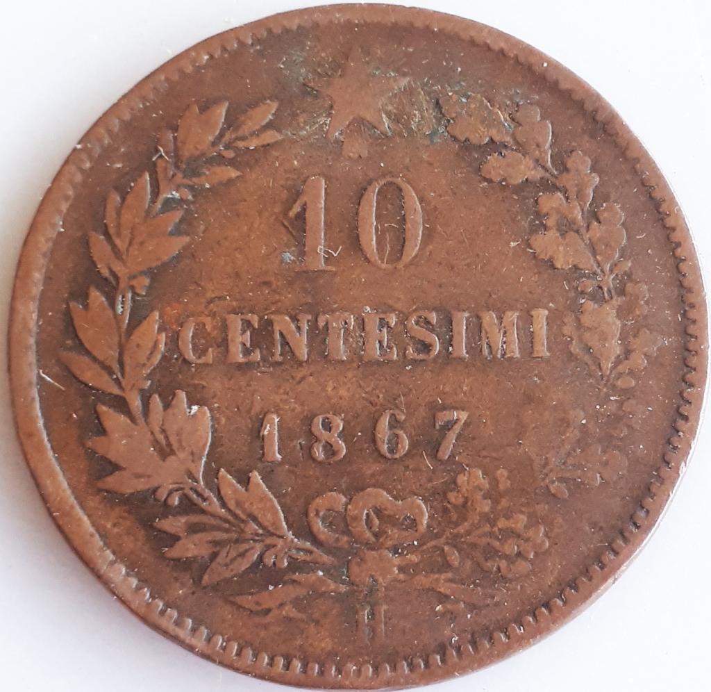 ITALIË: 10 CENTESIMI 1867 H KM 11.3, Postzegels en Munten, Munten | Europa | Niet-Euromunten, Ophalen of Verzenden, Italië, Losse munt