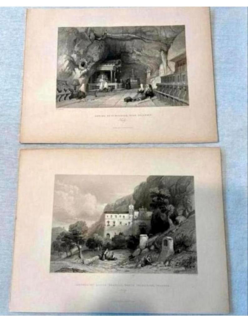 2X Antieke fotos 1839 chapel santa rosalia, shrine strosalia, Foto, Ophalen of Verzenden, Zo goed als nieuw, Gebouw