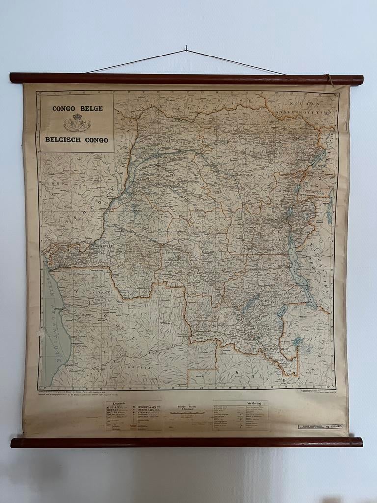 Oude landkaart Belgisch Congo 1949, Antiek en Kunst, Ophalen, Geschiedenis