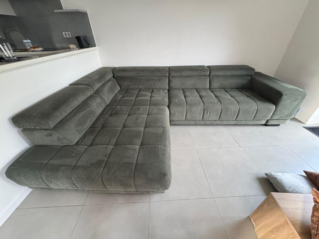 Hoekzetel groen, Huis en Inrichting, Ophalen, Hoekbank, 300 cm of meer, Zo goed als nieuw