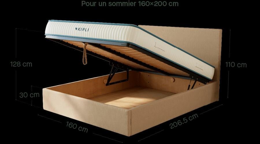 ️ Lit coffre en bois et lin OTTO – Kipli (160x200), Comme neuf, Beige