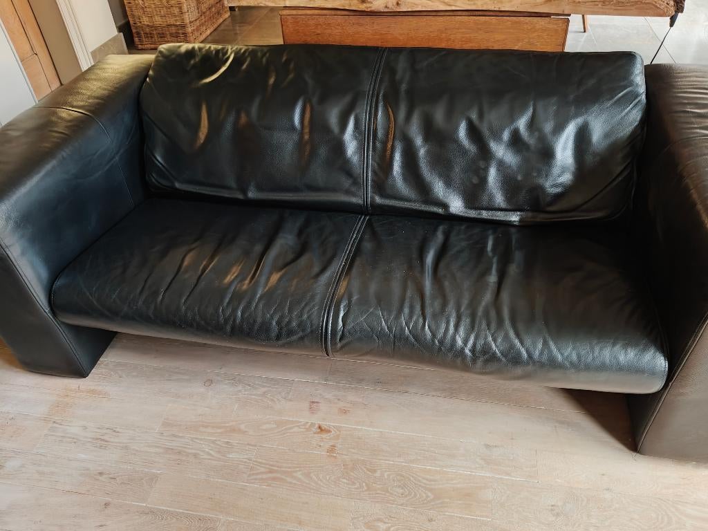 zwarte lederen zetels Rolf Benz, Ophalen, Leer, Zo goed als nieuw, Rechte bank