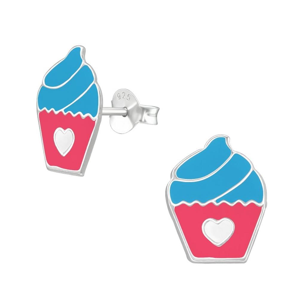 Boucles d'oreilles cupcake pour enfants en argent avec émail, Enlèvement ou Envoi, Neuf, Boucles d'oreilles