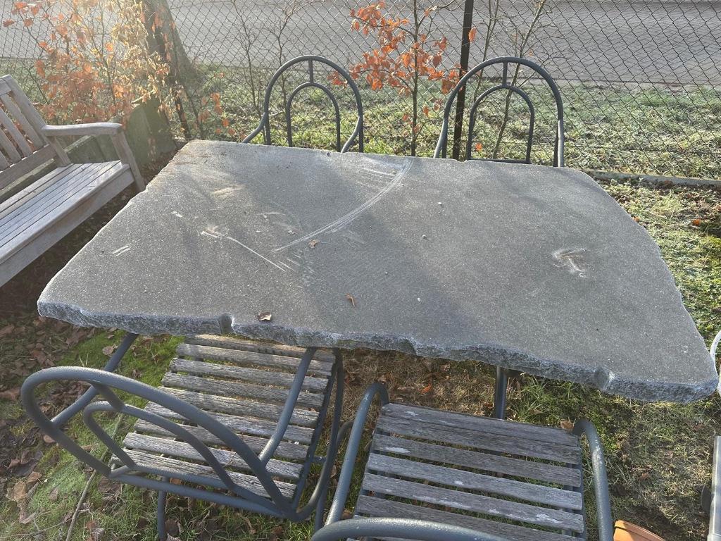 Natuursteen buitentafel, Tuin en Terras, Ophalen, Gebruikt, Rechthoekig, Metaal