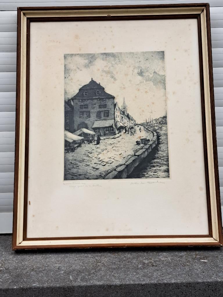 eau forte epreuve d artiste liege signe van den bossche, Antiquités & Art, Enlèvement ou Envoi