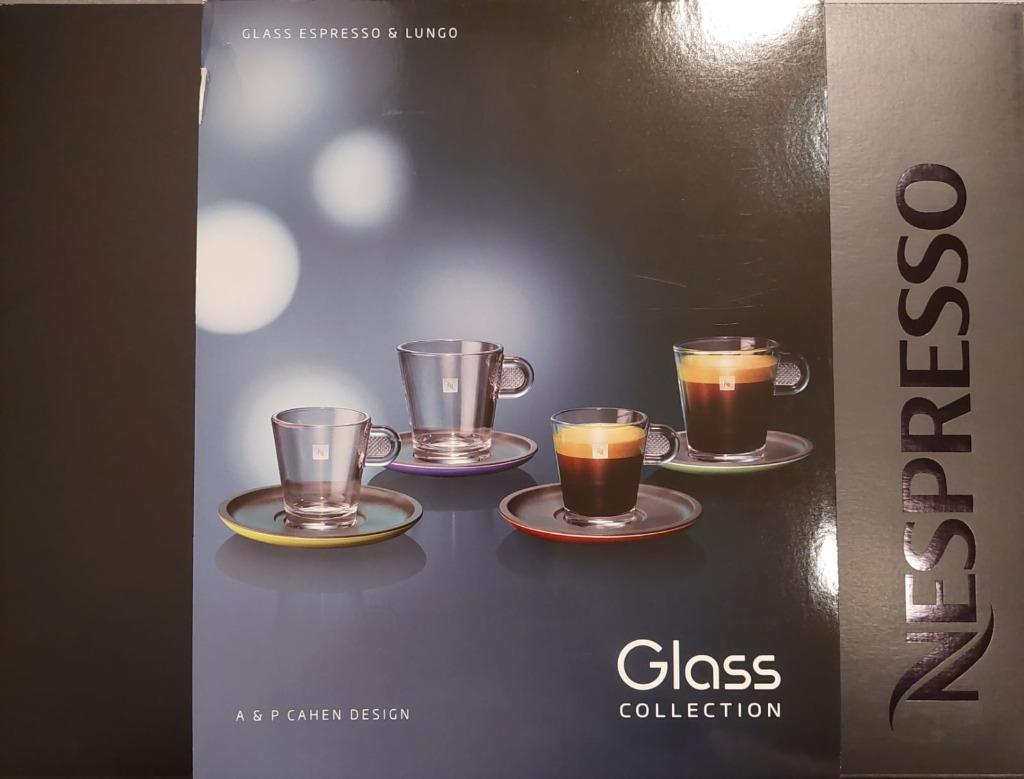 Set Nespresso Glass Collection 2xEspresso 2xLungo 4x saucers, Glas of Glazen, Nieuw, Ophalen of Verzenden, Glas