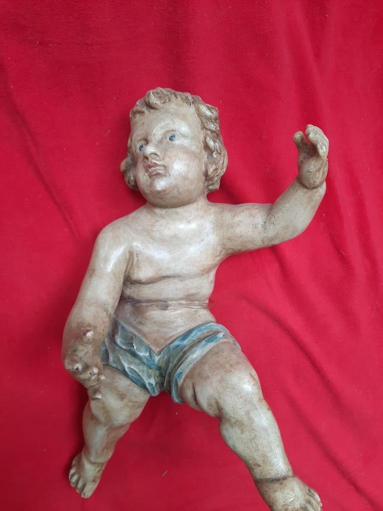 Angelot en bois polychromé, Antiek en Kunst, Kunst | Beelden en Houtsnijwerken, Ophalen