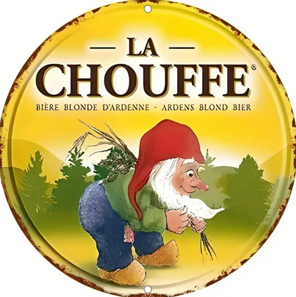 Houten reclamebord La Chouffe 2 - retro vintage mancave, Verzamelen, Ophalen of Verzenden, Zo goed als nieuw, Reclamebord