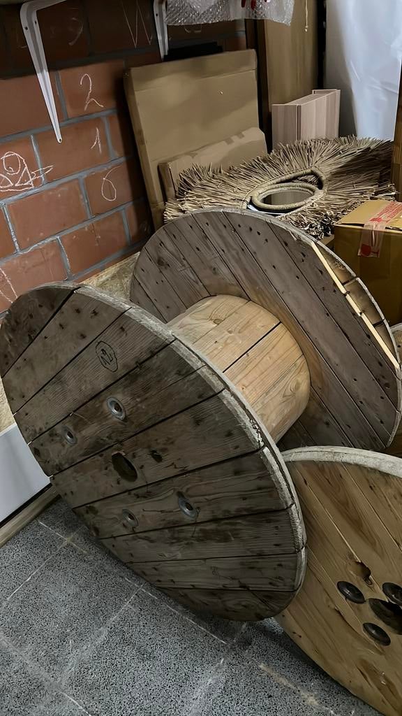 Houten bobijn, Tuin en Terras, Tuintafels, Ophalen, Gebruikt, Rond, Hout