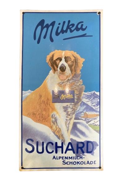 Assiette émaillée 'Milka - Suchard', Panneau publicitaire, -, Comme neuf, -