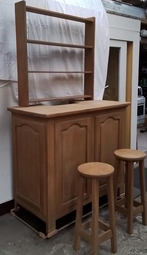 Bar en chêne +4 tabourets +une étagère, Ophalen