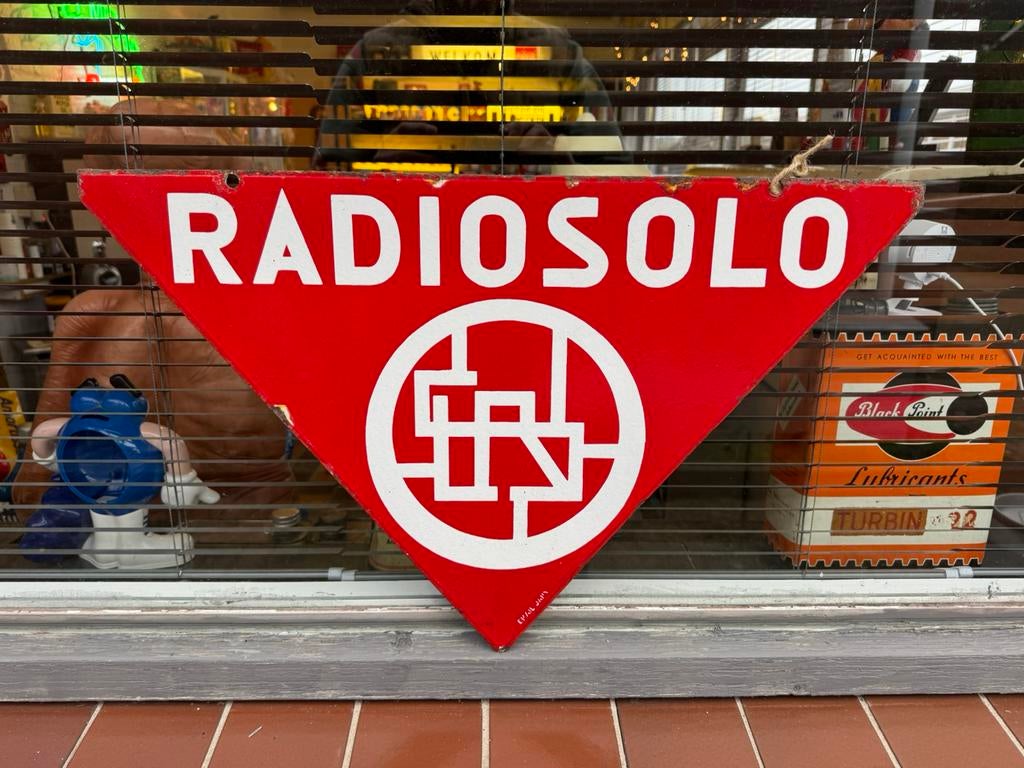 Panneau publicitaire ancien en émail RADIOSOLO, Enlèvement, Utilisé, Panneau publicitaire