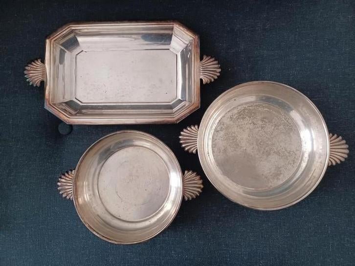 3 plats en métal argenté - Poinçon J DENAYER, Enlèvement ou Envoi, Argent